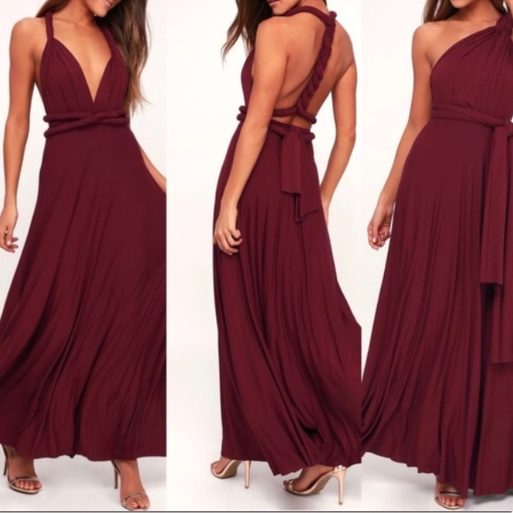 Lulu's Burgundy Backless Maxi Dress